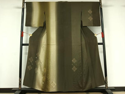 平和屋着物▽訪問着　単衣　竹屋町刺繍　菱文　暈し染め　金銀彩　正絹　逸品　AABI9538jh