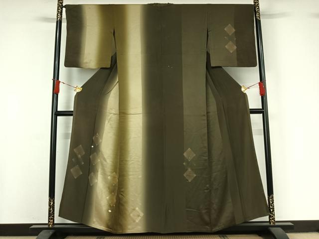 平和屋着物▽訪問着　単衣　竹屋町刺繍　菱文　暈し染め　金銀彩　正絹　逸品　AABI9538jh