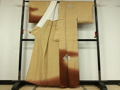 平和屋着物▽訪問着　単衣　刺繍　菱文　暈し染め　銀糸　正絹　逸品　AABI9539jh