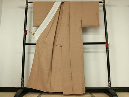 平和屋着物▽上質な色無地　単衣　貝桶松葉地紋　人色　正絹　逸品　AABI9541jh