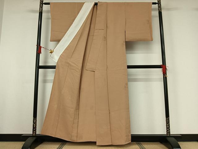 平和屋着物▽上質な色無地　単衣　貝桶松葉地紋　人色　正絹　逸品　AABI9541jh