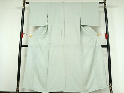平和屋着物▽上質な色無地　単衣　流水地紋　青磁鼠色　正絹　逸品　AABI9544jh