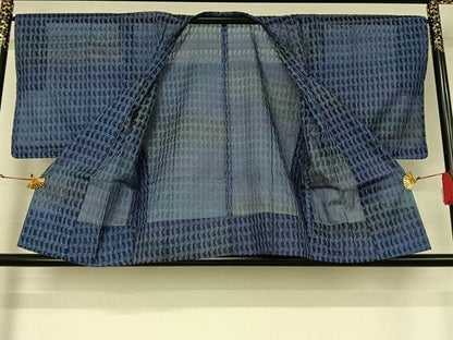 平和屋着物▽道行コート　スリーシーズン　春夏秋　塵除け　幾何学文様　暈し染め　正絹　逸品　未使用　AABI9546jh
