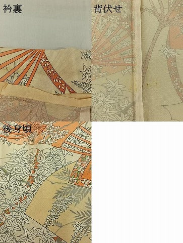平和屋着物▽上質な小紋　単衣　手描き　扇面花文　正絹　逸品　AABI9547jh