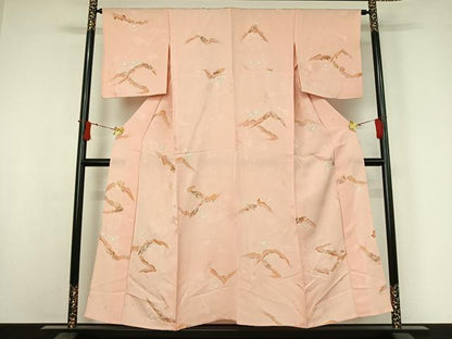 平和屋着物▽上質な小紋　単衣　地紋起こし　舞花文　正絹　逸品　AABI9548jh