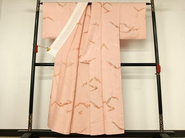 平和屋着物▽上質な小紋　単衣　地紋起こし　舞花文　正絹　逸品　AABI9548jh