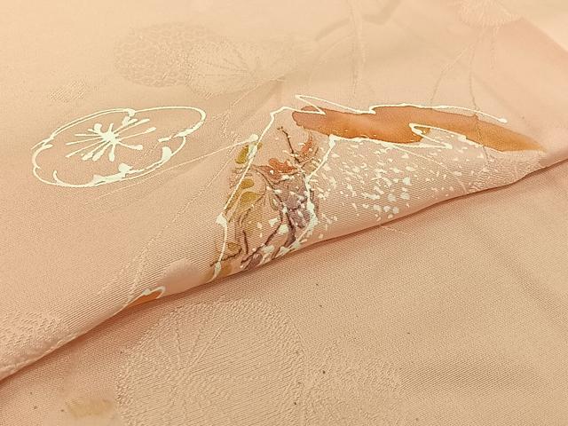 平和屋着物▽上質な小紋　単衣　地紋起こし　舞花文　正絹　逸品　AABI9548jh