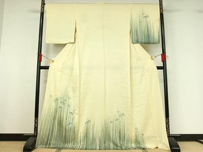 平和屋着物▽訪問着　単衣　刺繍　草花文　正絹　逸品　AABI9549jh