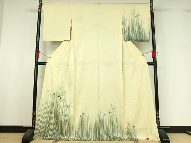 平和屋着物▽訪問着　単衣　刺繍　草花文　正絹　逸品　AABI9549jh