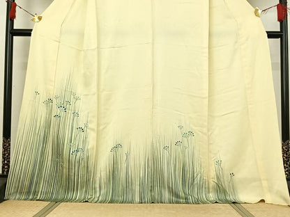 平和屋着物▽訪問着　単衣　刺繍　草花文　正絹　逸品　AABI9549jh