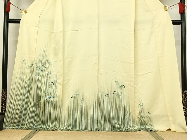 平和屋着物▽訪問着　単衣　刺繍　草花文　正絹　逸品　AABI9549jh