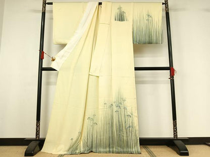 平和屋着物▽訪問着　単衣　刺繍　草花文　正絹　逸品　AABI9549jh
