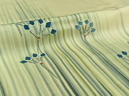 平和屋着物▽訪問着　単衣　刺繍　草花文　正絹　逸品　AABI9549jh