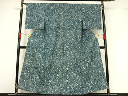 平和屋着物▽上質な小紋　単衣　型染め　花唐草文　高島屋扱い　正絹　逸品　AABI9550jh