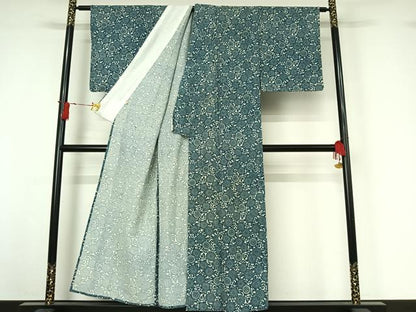平和屋着物▽上質な小紋　単衣　型染め　花唐草文　高島屋扱い　正絹　逸品　AABI9550jh