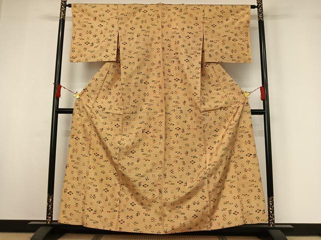 平和屋着物▽上質な紬　単衣　琉球絣　正絹　逸品　AABI9552jh