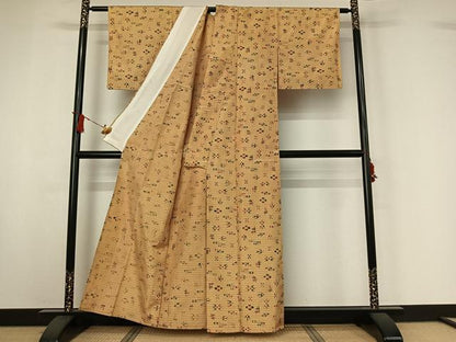 平和屋着物▽上質な紬　単衣　琉球絣　正絹　逸品　AABI9552jh