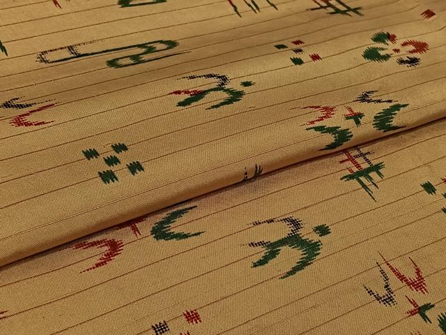 平和屋着物▽上質な紬　単衣　琉球絣　正絹　逸品　AABI9552jh