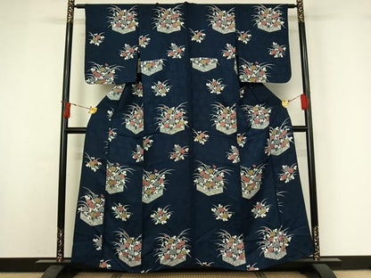 平和屋着物▽上質な小紋　単衣　草花文　正絹　逸品　AABI9553jh