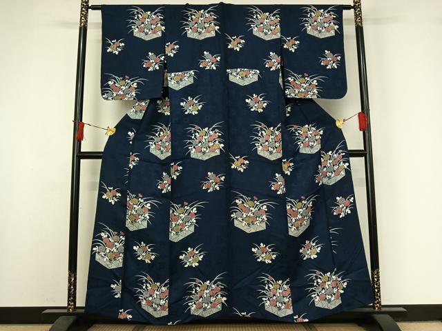 平和屋着物▽上質な小紋　単衣　草花文　正絹　逸品　AABI9553jh