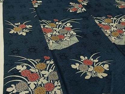 平和屋着物▽上質な小紋　単衣　草花文　正絹　逸品　AABI9553jh