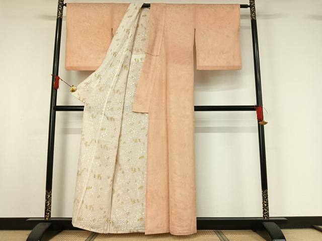 平和屋着物▽上質な小紋　無双　紗袷　紗×紗　草花文　金銀彩　正絹　逸品　AABI9556jh