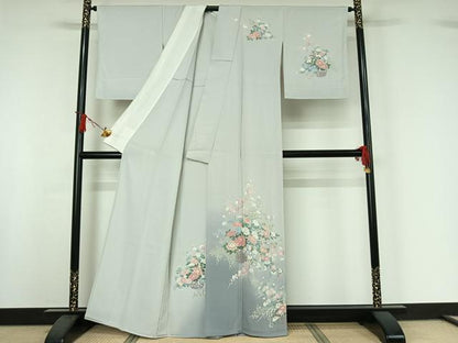 平和屋着物▽訪問着　単衣　友禅　飾花文　暈し染め　正絹　逸品　AABI9557jh