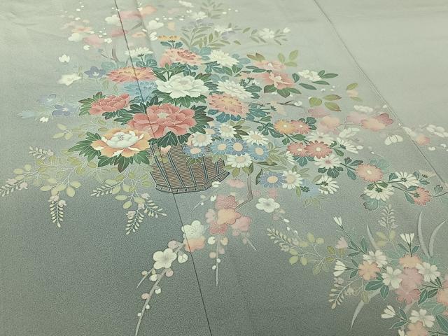 平和屋着物▽訪問着　単衣　友禅　飾花文　暈し染め　正絹　逸品　AABI9557jh