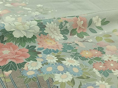 平和屋着物▽訪問着　単衣　友禅　飾花文　暈し染め　正絹　逸品　AABI9557jh