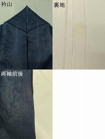 平和屋着物▽訪問着　無双　紗袷　紗×絽　手描き　流水花蝶文　正絹　逸品　AABI9560jh