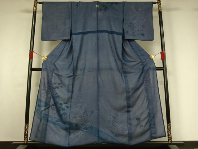 平和屋着物▽訪問着　無双　紗袷　紗×絽　手描き　流水花蝶文　正絹　逸品　AABI9560jh
