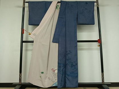 平和屋着物▽訪問着　無双　紗袷　紗×絽　手描き　流水花蝶文　正絹　逸品　AABI9560jh