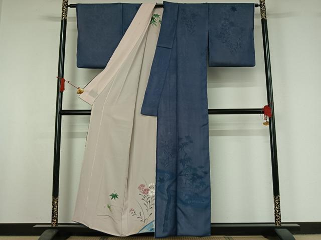 平和屋着物▽訪問着　無双　紗袷　紗×絽　手描き　流水花蝶文　正絹　逸品　AABI9560jh