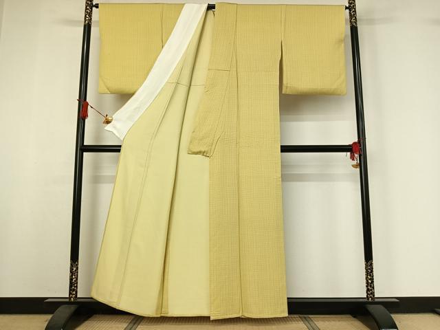 平和屋着物▽上質な小紋　単衣　格子　正絹　逸品　AABI9562jh
