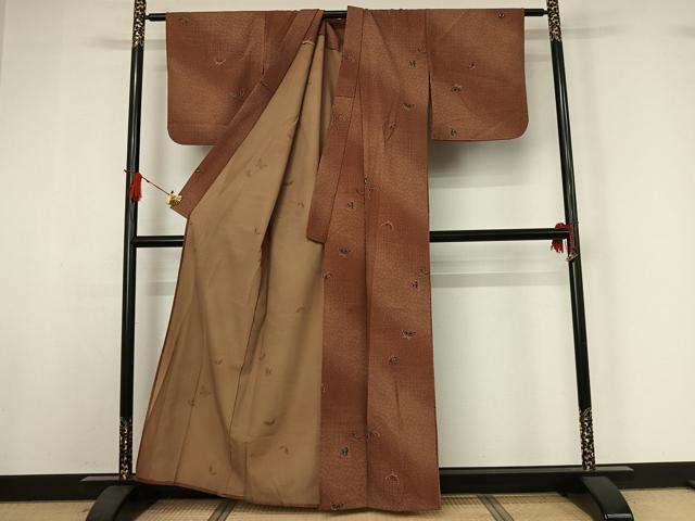 平和屋着物▽小紋　単衣　舞蝶文　洗える着物　AABI9563jh