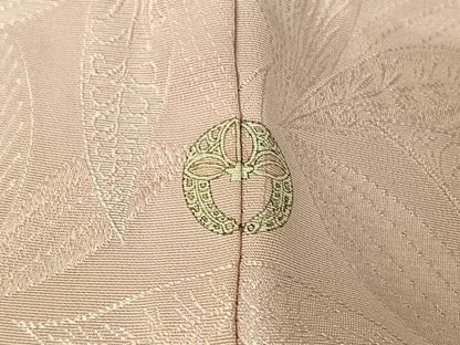 平和屋着物▽上質な色無地　単衣　草葉地紋　薄桜色　正絹　逸品　AABI9564jh