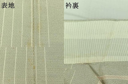 平和屋着物▽本塩沢　単衣　110亀甲　変わり縞　正絹　逸品　AABI9566jh