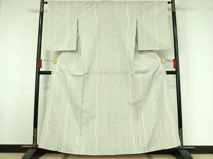 平和屋着物▽本塩沢　単衣　110亀甲　変わり縞　正絹　逸品　AABI9566jh