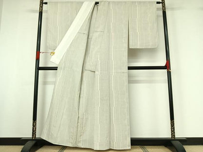 平和屋着物▽本塩沢　単衣　110亀甲　変わり縞　正絹　逸品　AABI9566jh
