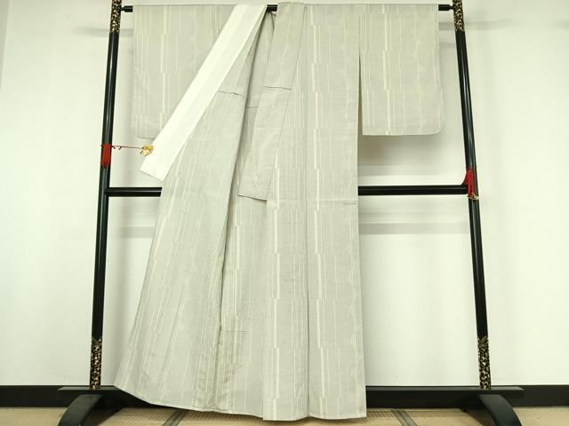 平和屋着物▽本塩沢　単衣　110亀甲　変わり縞　正絹　逸品　AABI9566jh