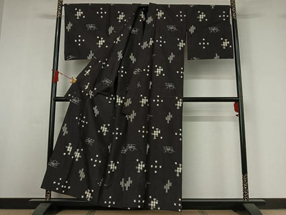 平和屋着物▽本場琉球絣　単衣　飛鳥文　正絹　逸品　AABI9569jh