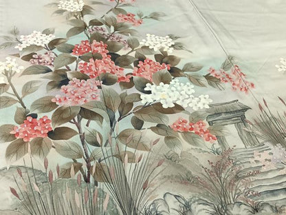 平和屋着物▽訪問着　単衣　手描き　風景花文　暈し染め　正絹　逸品　AABI9570jh
