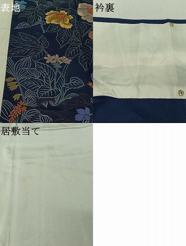 平和屋着物▽訪問着　単衣　刺繍　草花文　正絹　逸品　AABI9571jh