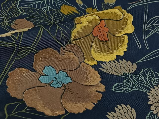 平和屋着物▽訪問着　単衣　刺繍　草花文　正絹　逸品　AABI9571jh