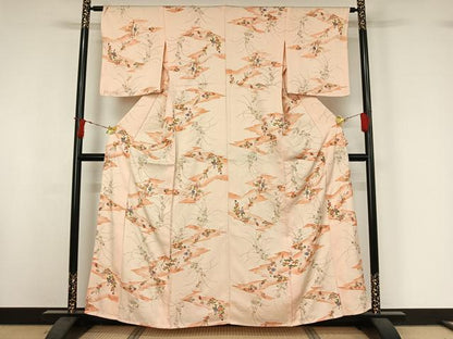 平和屋着物▽上質な小紋　単衣　草花文　暈し染め　金彩　正絹　逸品　AABI9573jh