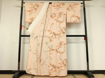 平和屋着物▽上質な小紋　単衣　草花文　暈し染め　金彩　正絹　逸品　AABI9573jh