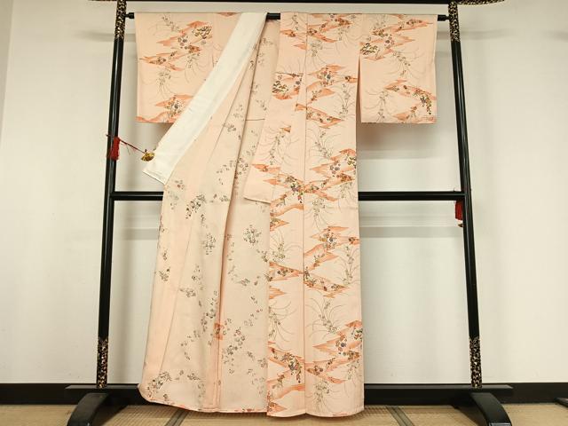平和屋着物▽上質な小紋　単衣　草花文　暈し染め　金彩　正絹　逸品　AABI9573jh