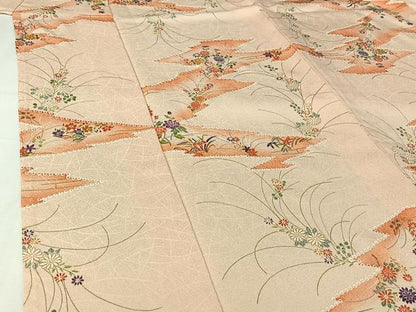 平和屋着物▽上質な小紋　単衣　草花文　暈し染め　金彩　正絹　逸品　AABI9573jh