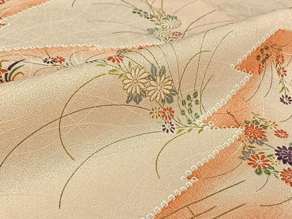 平和屋着物▽上質な小紋　単衣　草花文　暈し染め　金彩　正絹　逸品　AABI9573jh
