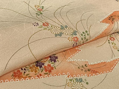 平和屋着物▽上質な小紋　単衣　草花文　暈し染め　金彩　正絹　逸品　AABI9573jh